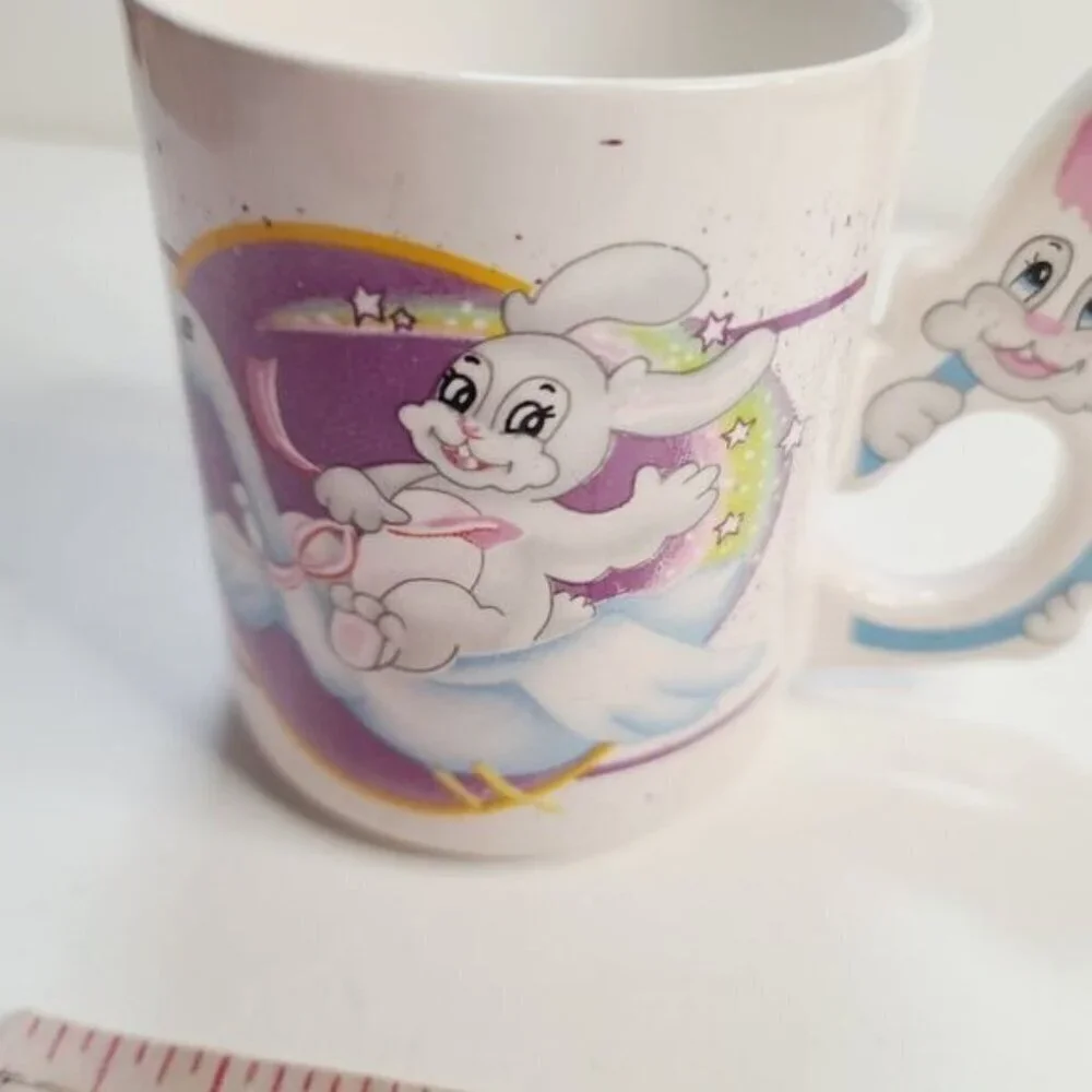 Vintage Kitsch Psychedelic Bunny Rabbit Kawaii Bunny Handle Quirky Coffee Mug